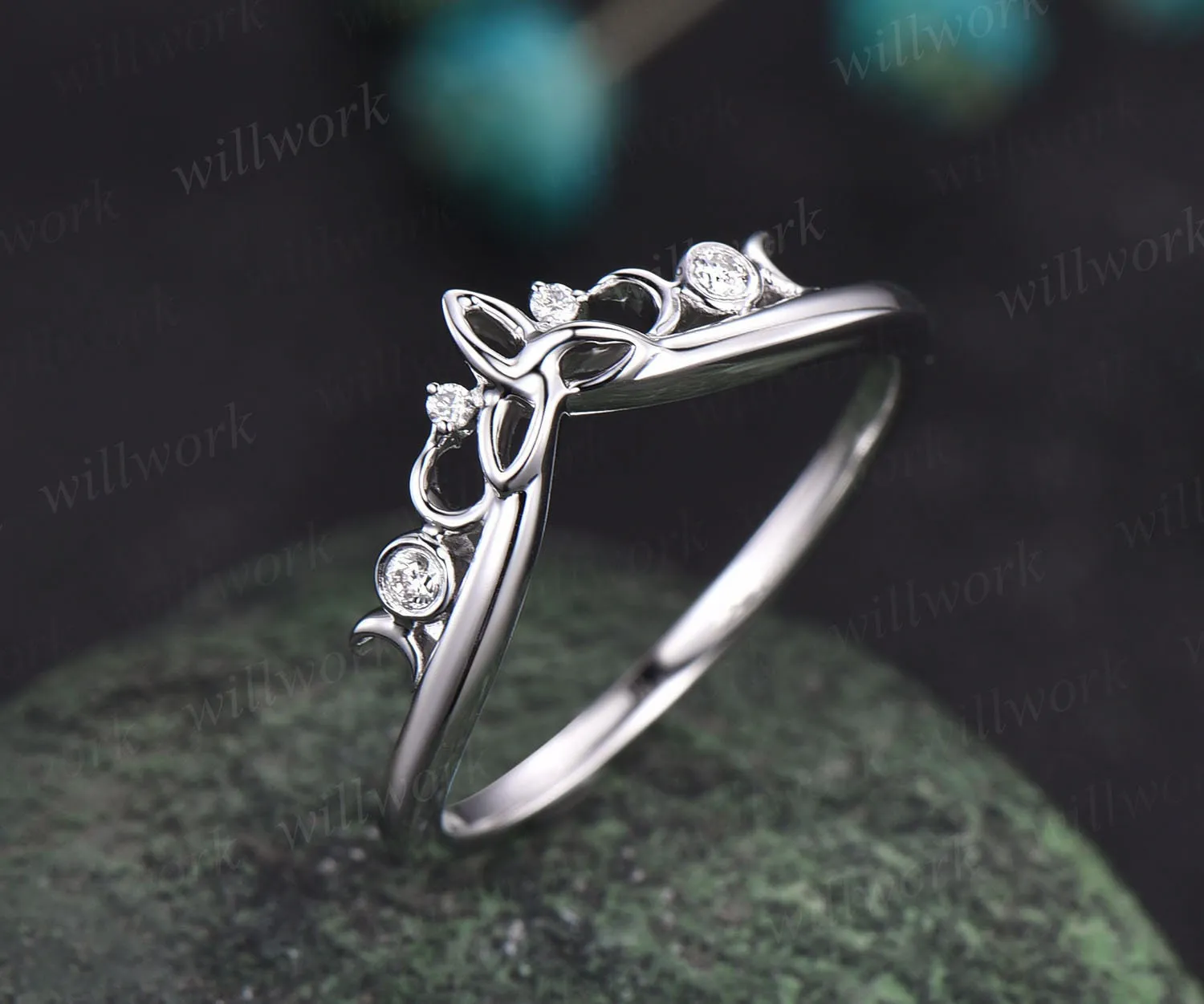 Unique diamond wedding ring moon ring norse viking ring vintage diamond wedding band 14k white gold ring anniversary bridal ring for women sold by Willwork Jewelry product image thumbnail 4