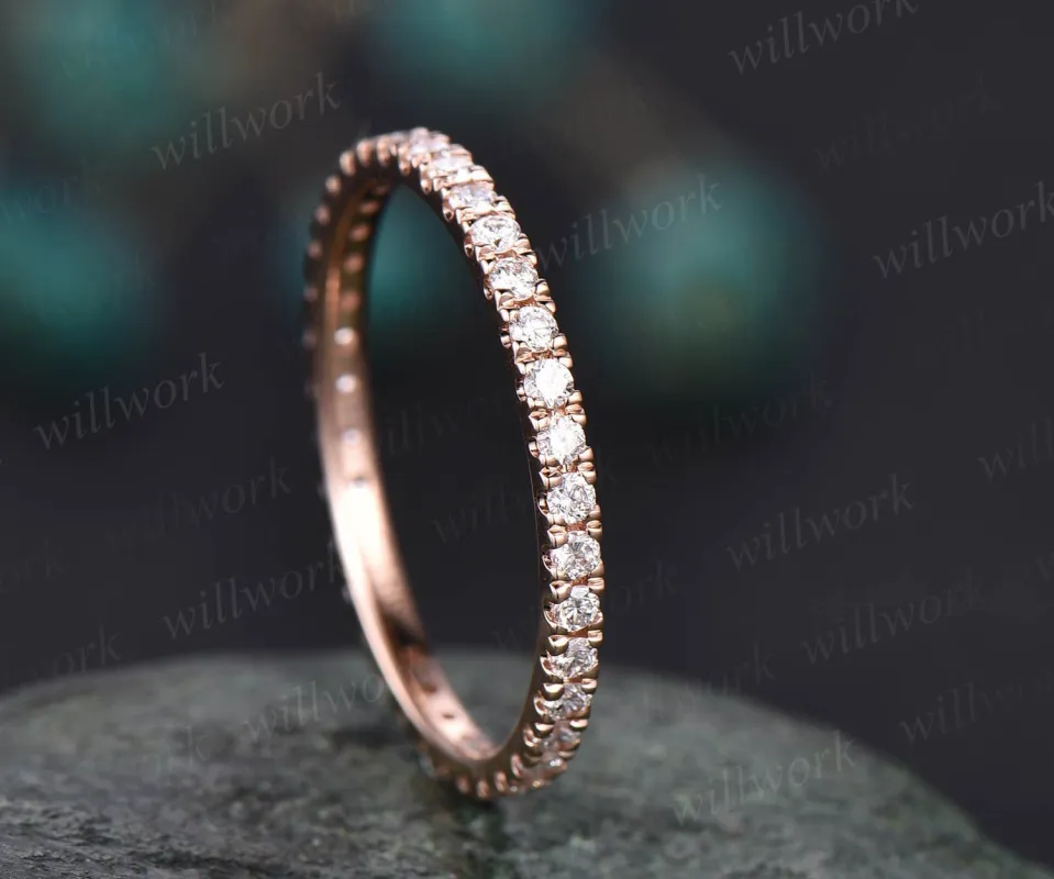 Vintage diamond ring 14k rose gold ring 1.5mm diamond ring full eternity diamond wedding band matching stacking ring anniversary ring gift sold by Willwork Jewelry