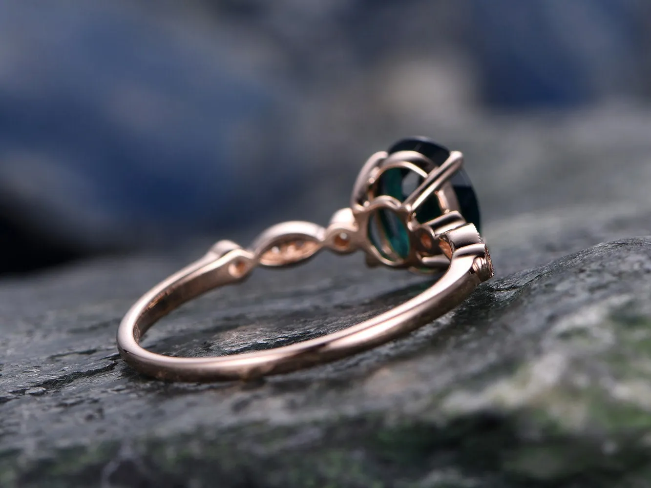 Oval Alexandrite engagement ring solid 14k rose gold Alexandrite ring gold vintage art deco diamond ring June birthstone bridal wedding ring sold by Willwork Jewelry product image thumbnail 4