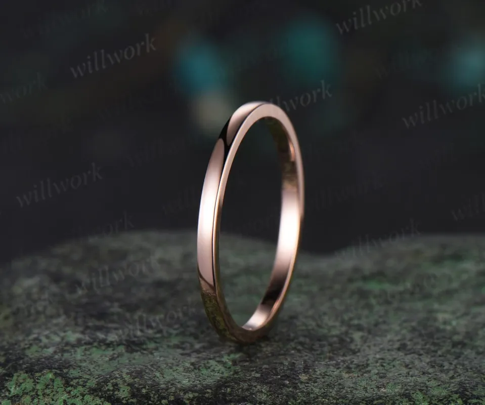 ONLY the plain gold wedding band-handmade 14k Rose gold ring-Stacking band-Full eternity ring sold by Willwork Jewelry