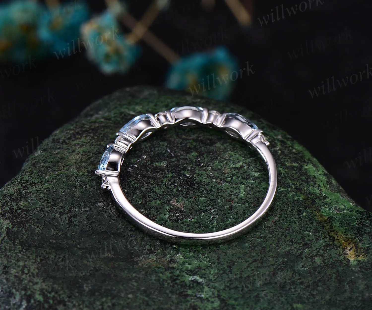 Marquise cut aquamarine wedding band art deco aquamarine wedding ring diamond wedding ring band anniversary bridal ring women sold by Willwork Jewelry product image thumbnail 5