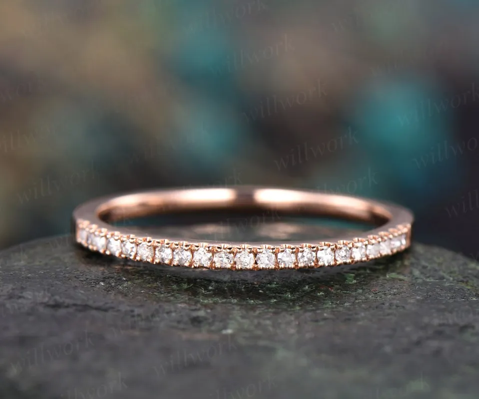 Vintage diamond ring for women rose gold half eternity diamond wedding band diamond jewelry matching stacking band bridal anniversary gift sold by Willwork Jewelry