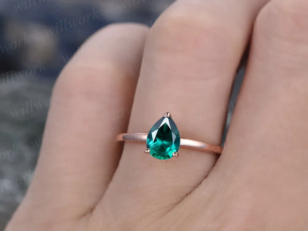 Emerald engagement ring solitaire tear drop emerald ring vintage solid 14k rose gold ring May birthstone wedding women promise bridal ring sold by Willwork Jewelry product image thumbnail 2