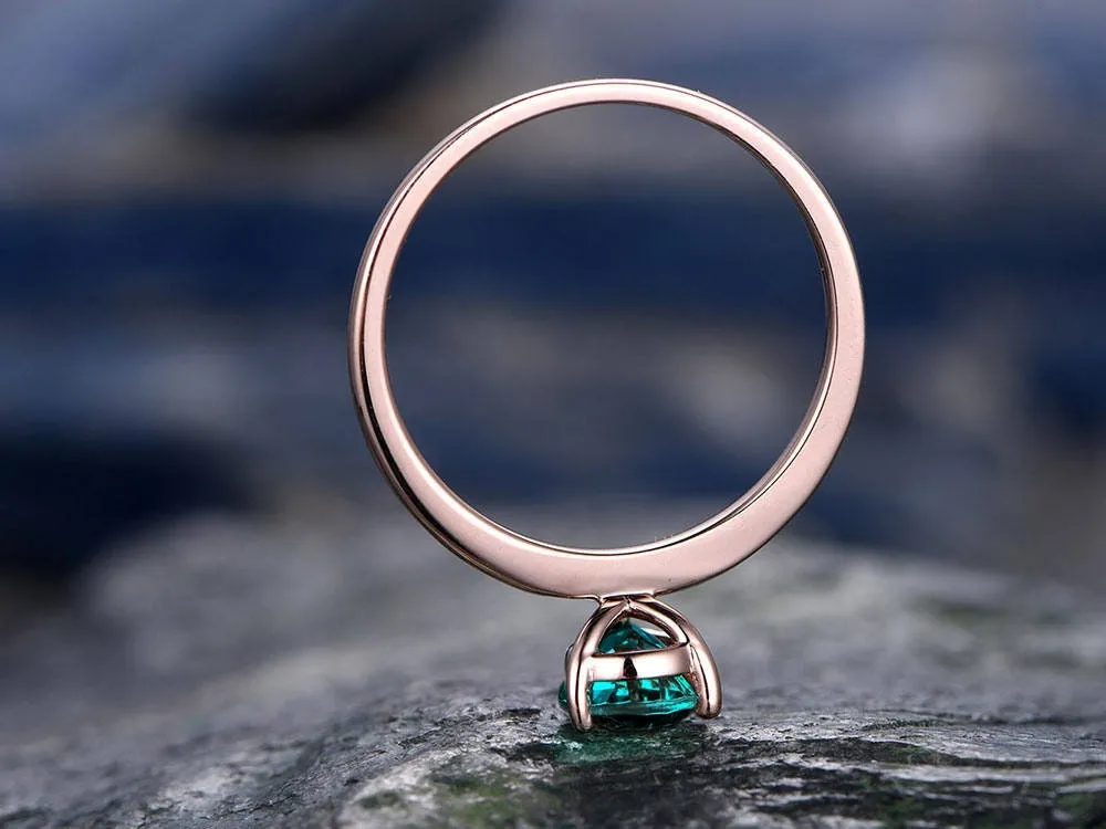 Emerald engagement ring solitaire tear drop emerald ring vintage solid 14k rose gold ring May birthstone wedding women promise bridal ring sold by Willwork Jewelry product image thumbnail 4