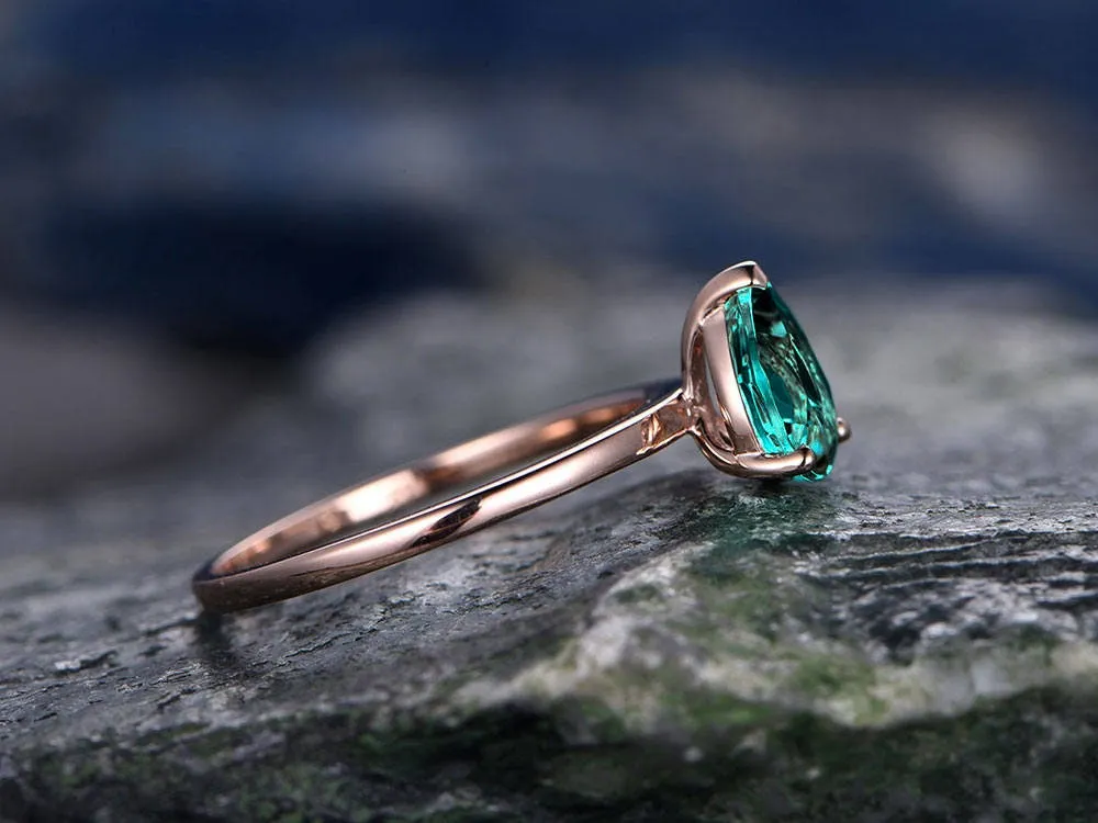 Emerald engagement ring solitaire tear drop emerald ring vintage solid 14k rose gold ring May birthstone wedding women promise bridal ring sold by Willwork Jewelry product image thumbnail 3