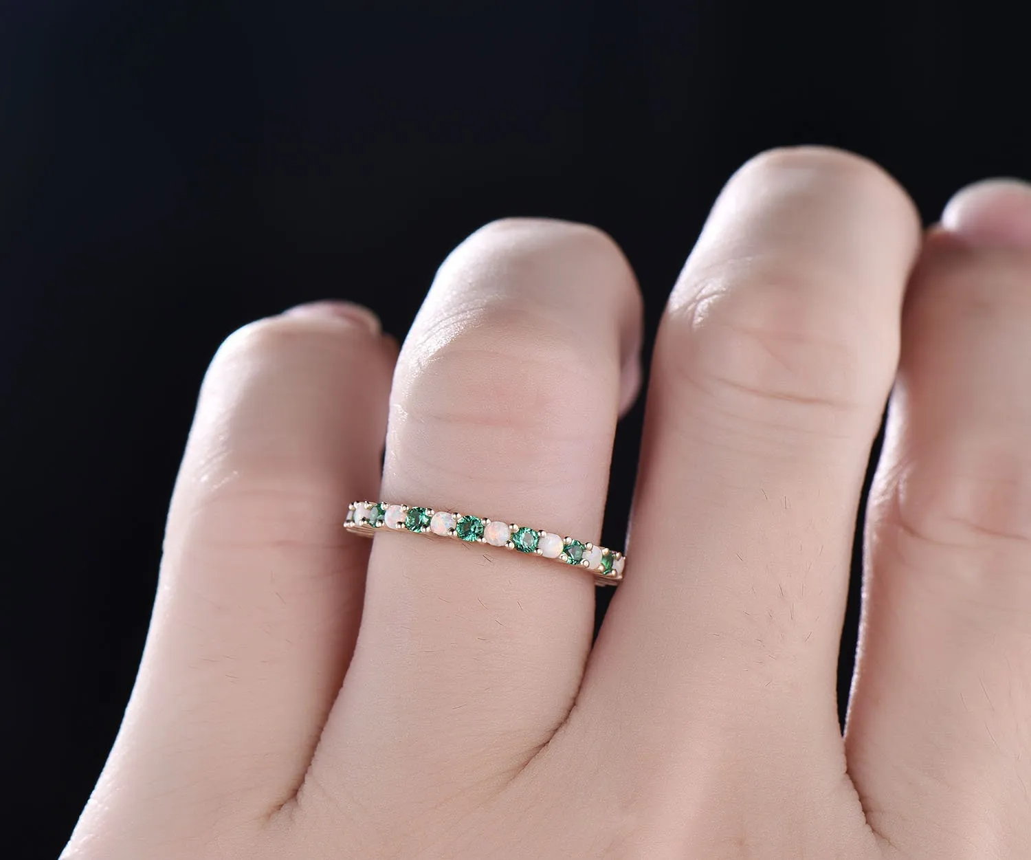 Opal ring vintage emerald ring gold full eternity opal emerald wedding ring band May birthstone matching stacking ring unique jewelry gift sold by Willwork Jewelry product image thumbnail 2