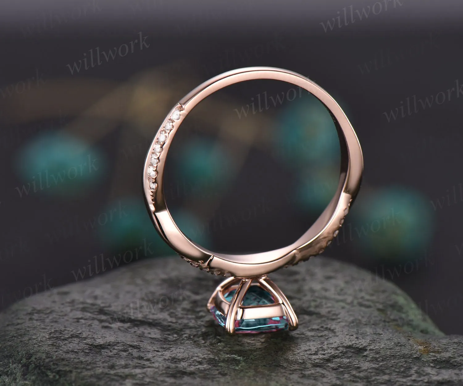 Cushion Alexandrite bridal ring vintage Alexandrite engagement ring rose gold ring for women infinity diamond ring color change stone ring sold by Willwork Jewelry product image thumbnail 5