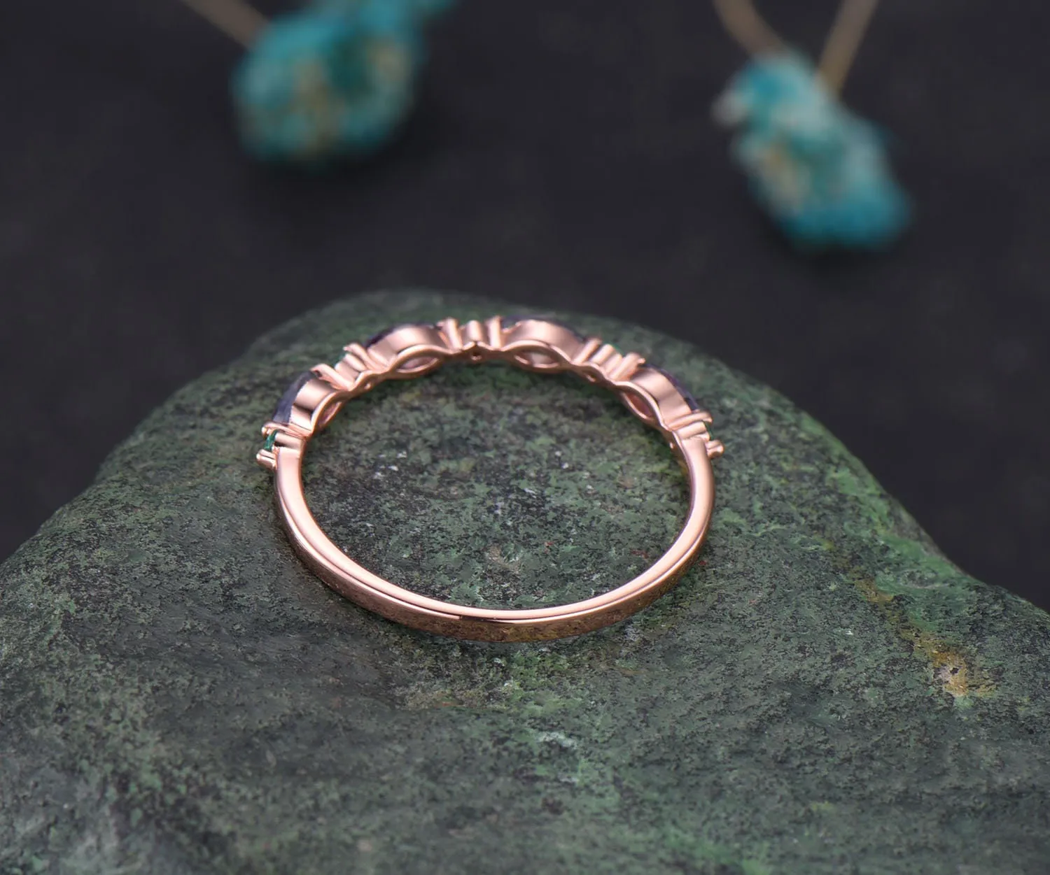 Marquise alexandrite wedding band Natural emerald ring for women vintage emerald wedding ring rose gold eternity bridal anniversary ring sold by Willwork Jewelry product image thumbnail 5