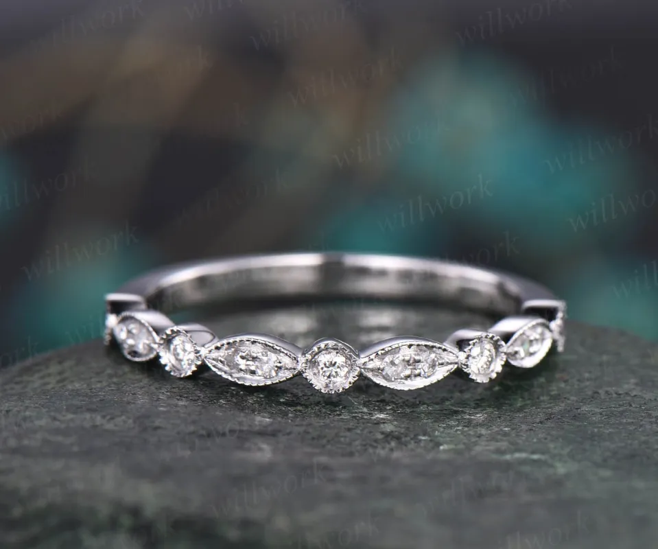 Alexandrite white gold ring art deco diamond ring vintage Alexandrite wedding band June birthstone ring anniversary birthday gift for her sold by Willwork Jewelry