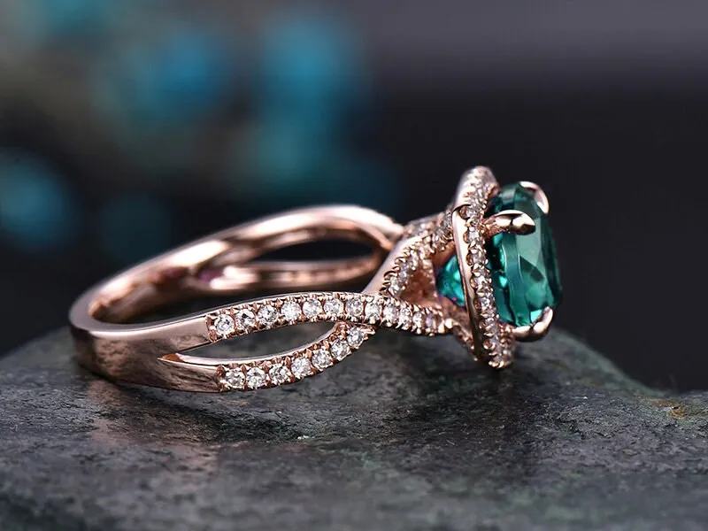 May birthstone ring infinity diamond halo ring green emerald engagement ring rose gold round emerald ring gold vintage unique wedding ring sold by Willwork Jewelry product image thumbnail 4