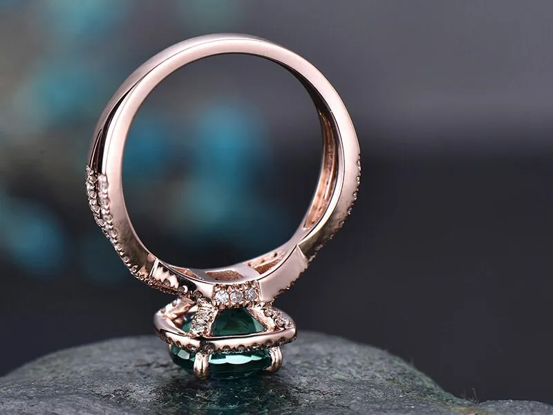 May birthstone ring infinity diamond halo ring green emerald engagement ring rose gold round emerald ring gold vintage unique wedding ring sold by Willwork Jewelry product image thumbnail 5