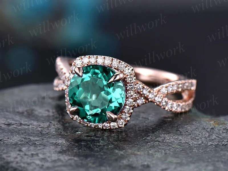 May birthstone ring infinity diamond halo ring green emerald engagement ring rose gold round emerald ring gold vintage unique wedding ring sold by Willwork Jewelry product image thumbnail 3