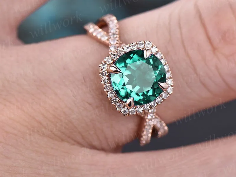 May birthstone ring infinity diamond halo ring green emerald engagement ring rose gold round emerald ring gold vintage unique wedding ring sold by Willwork Jewelry product image thumbnail 2