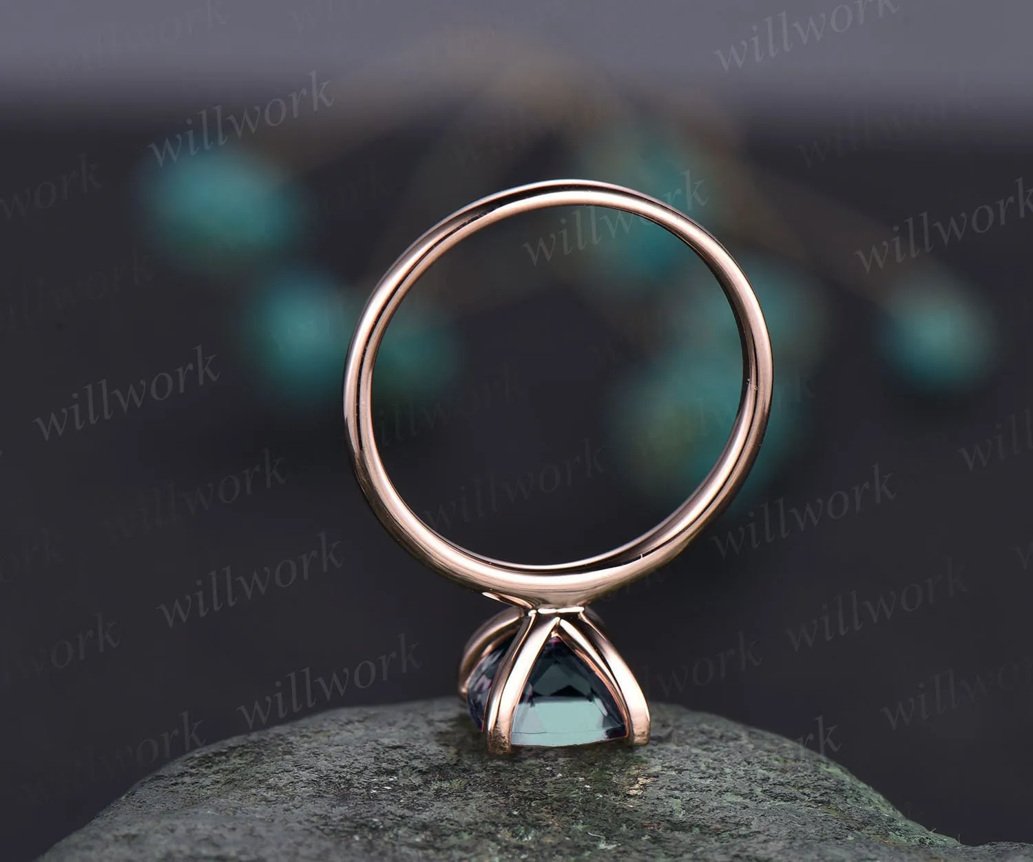 Vintage moss agate engagement ring cushion cut moss agate ring solitaire rose gold ring for women dainty jewelry organic stone ring gift sold by Willwork Jewelry product image thumbnail 4