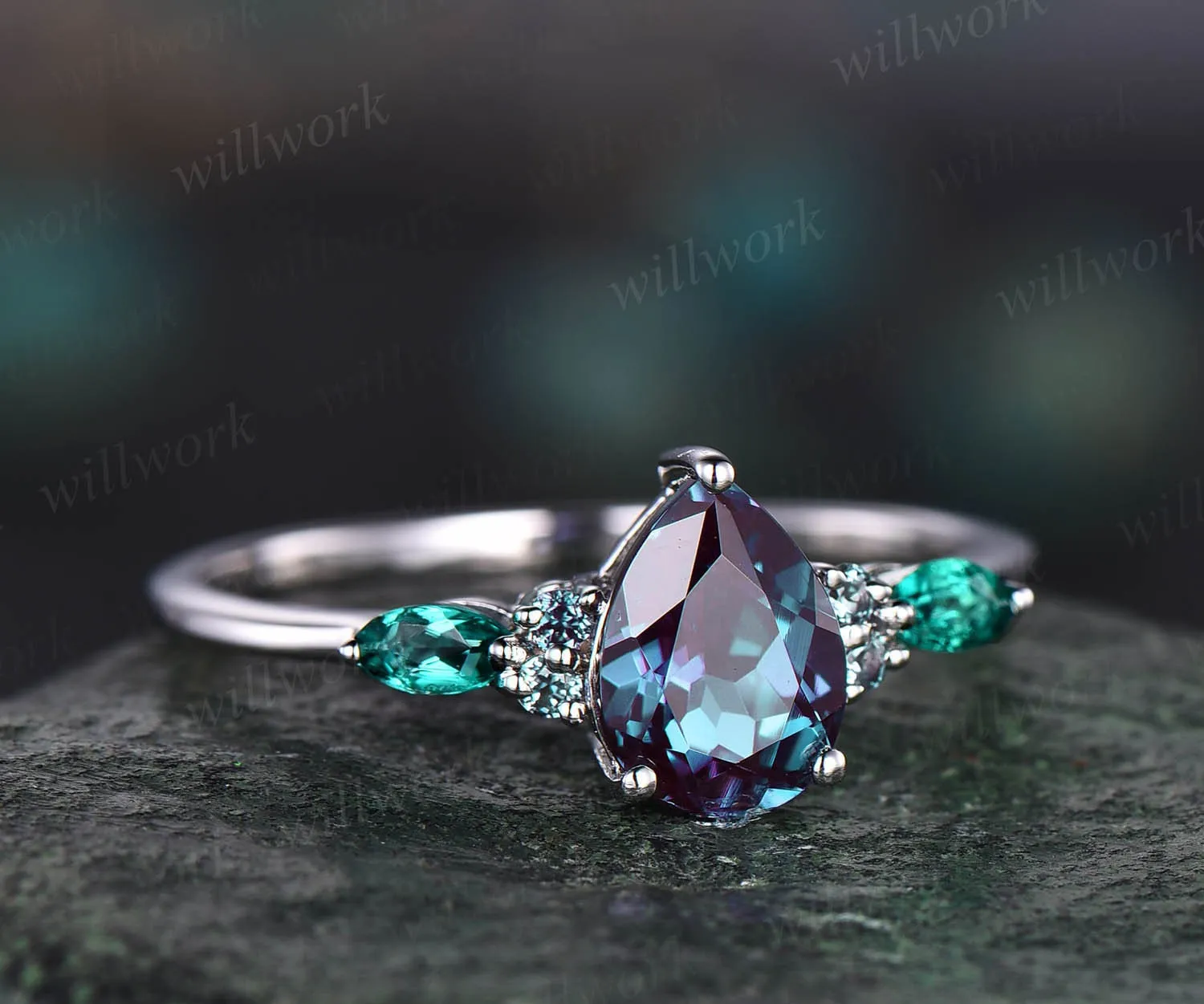 Teardrop shape Alexandrite engagement ring vintage Alexandrite jewelry marquise emerald ring for women rose gold dainty ring unique ring sold by Willwork Jewelry product image thumbnail 5
