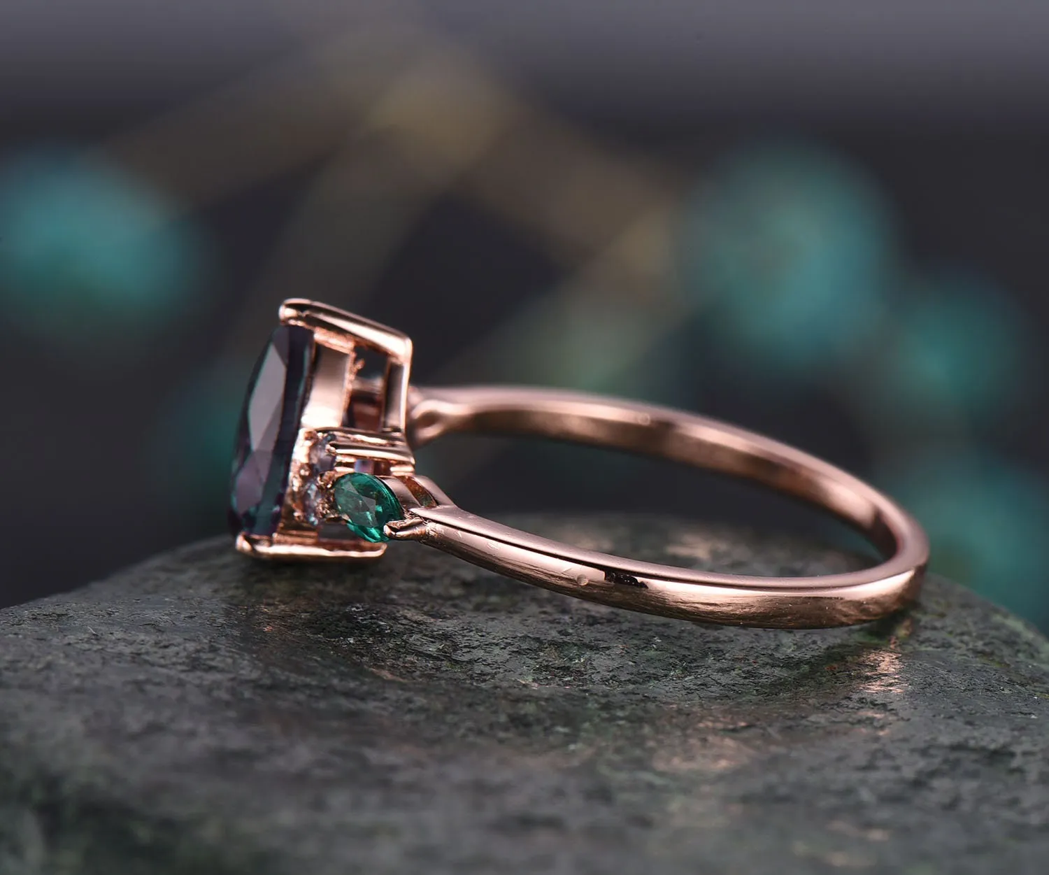 Teardrop shape Alexandrite engagement ring vintage Alexandrite jewelry marquise emerald ring for women rose gold dainty ring unique ring sold by Willwork Jewelry product image thumbnail 4