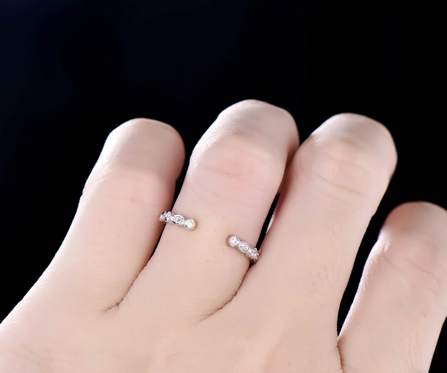 ONLY the diamond wedding band-handmade 14k Rose gold ring-Real Diamond Stacking band-Half eternity open art deco ring-Migrain sold by Willwork Jewelry product image thumbnail 2