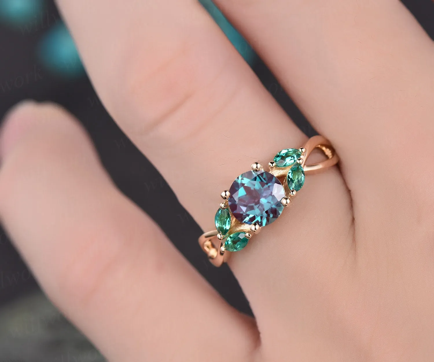Unique engagement ring vintage engagement ring Alexandrite engagement ring white gold marquise emerald ring gold wedding anniversary gift sold by Willwork Jewelry product image thumbnail 2