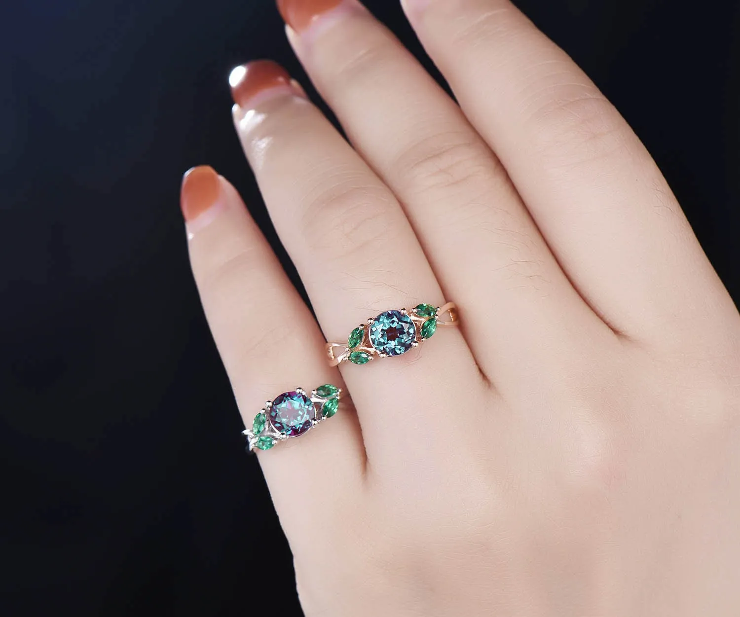 Unique engagement ring vintage engagement ring Alexandrite engagement ring white gold marquise emerald ring gold wedding anniversary gift sold by Willwork Jewelry product image thumbnail 5