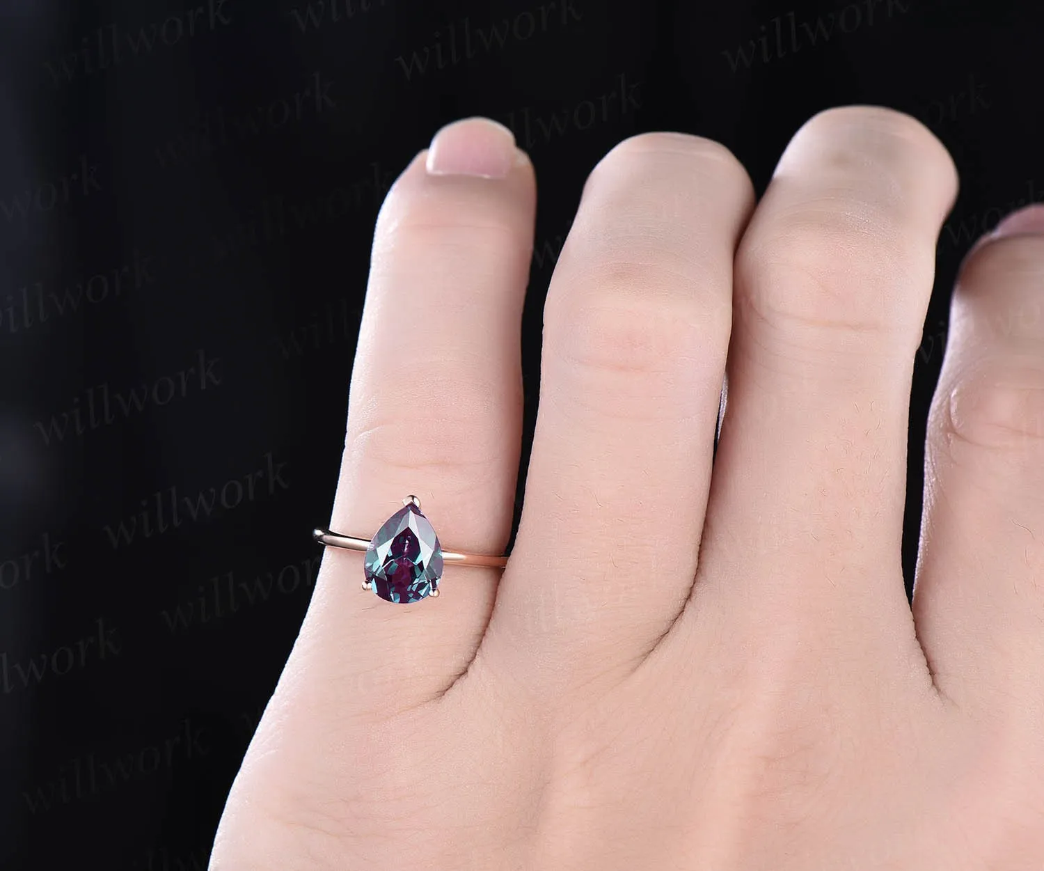 7x9mm pear Alexandrite solitaire ring solid rose gold ring Alexandrite engagement ring anniversary birthday gift wedding bridal ring jewelry sold by Willwork Jewelry product image thumbnail 2