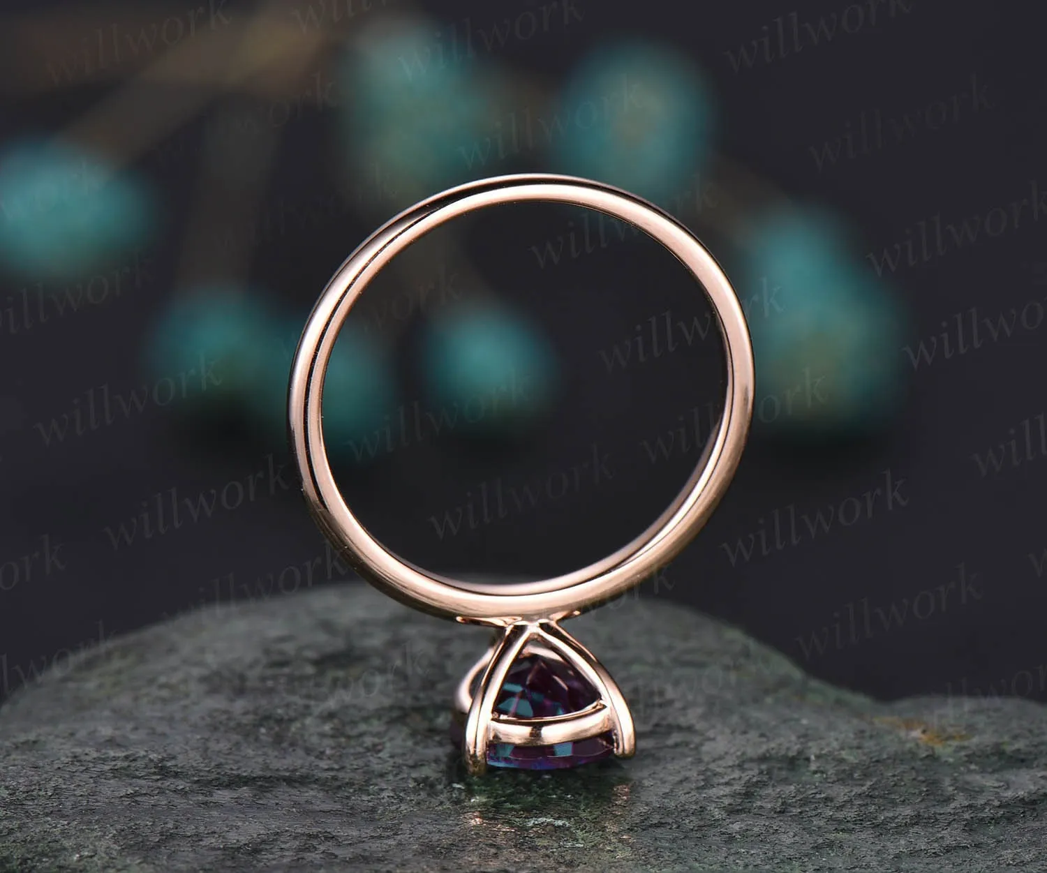 7x9mm pear Alexandrite solitaire ring solid rose gold ring Alexandrite engagement ring anniversary birthday gift wedding bridal ring jewelry sold by Willwork Jewelry product image thumbnail 5