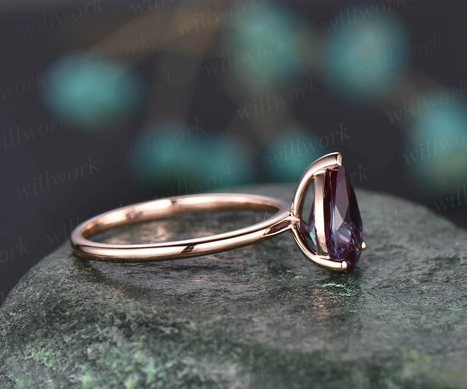 7x9mm pear Alexandrite solitaire ring solid rose gold ring Alexandrite engagement ring anniversary birthday gift wedding bridal ring jewelry sold by Willwork Jewelry product image thumbnail 4