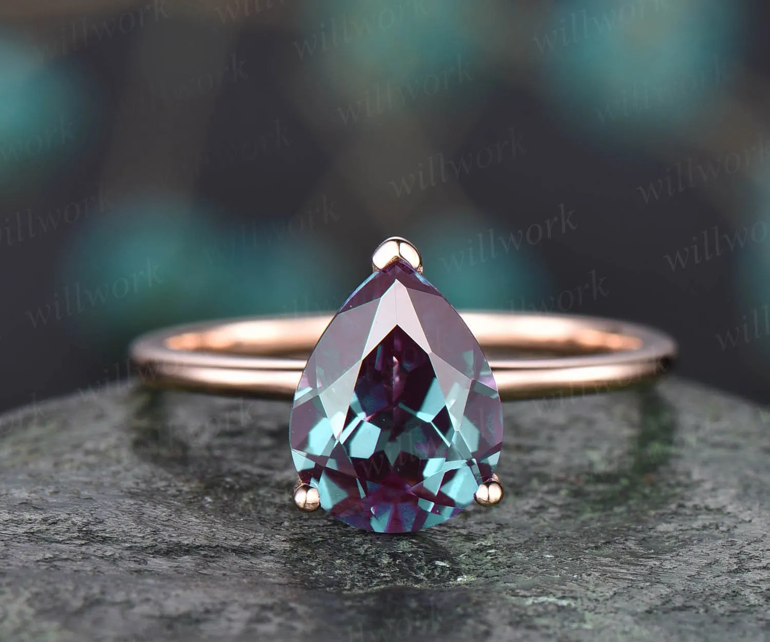 7x9mm pear Alexandrite solitaire ring solid rose gold ring Alexandrite engagement ring anniversary birthday gift wedding bridal ring jewelry sold by Willwork Jewelry product image thumbnail 3