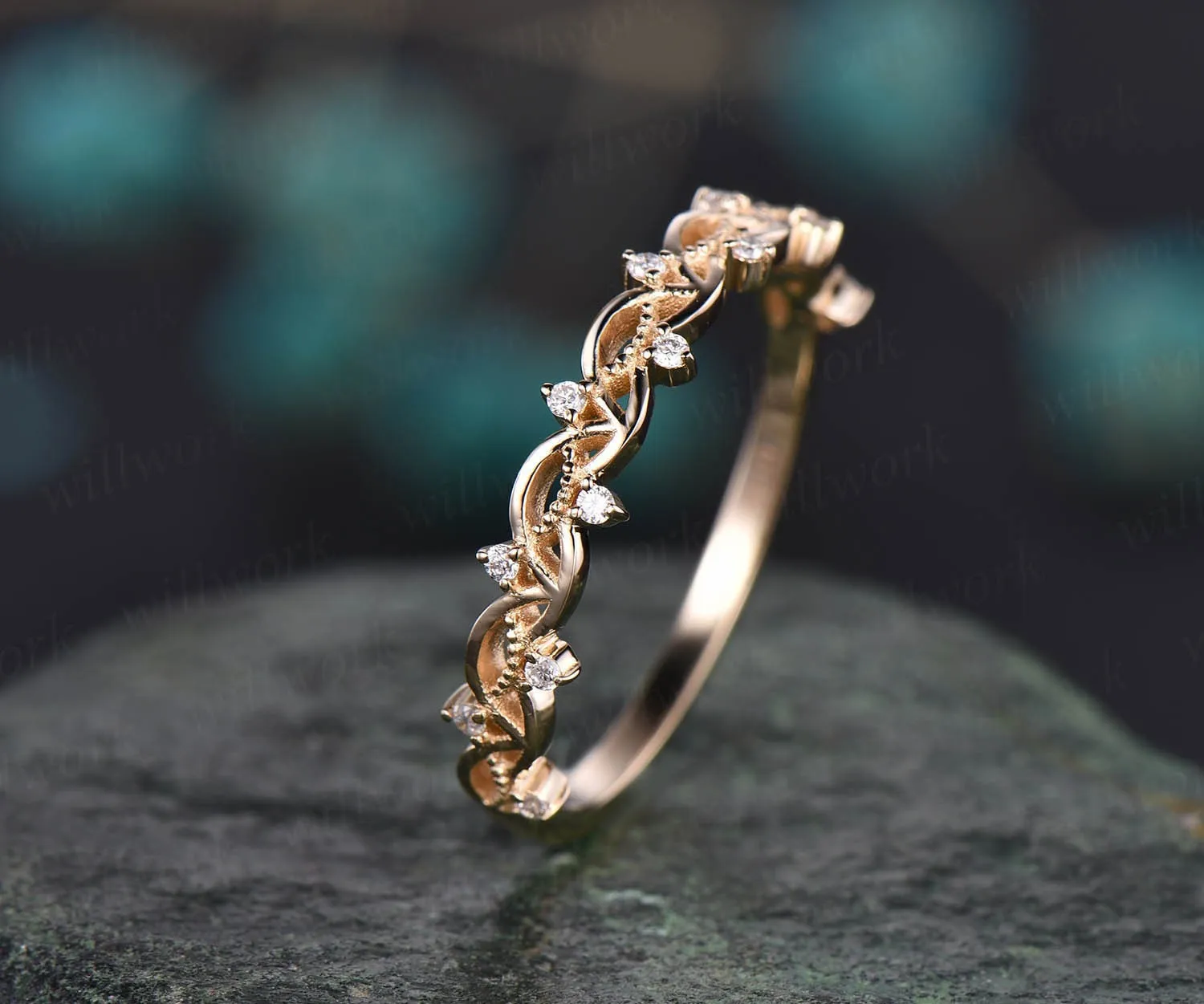 Unique antique vintage diamond wedding ring solid 14k rose gold wedding band stacking matching engagement ring graduation anniversary gift sold by Willwork Jewelry product image thumbnail 4