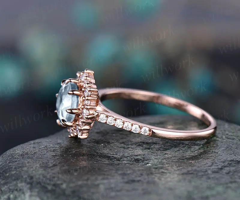 Vintage aquamarine engagement ring halo ring for women March birthstone ring eternity moissanite ring dainty jewelry wedding bridal ring sold by Willwork Jewelry product image thumbnail 4