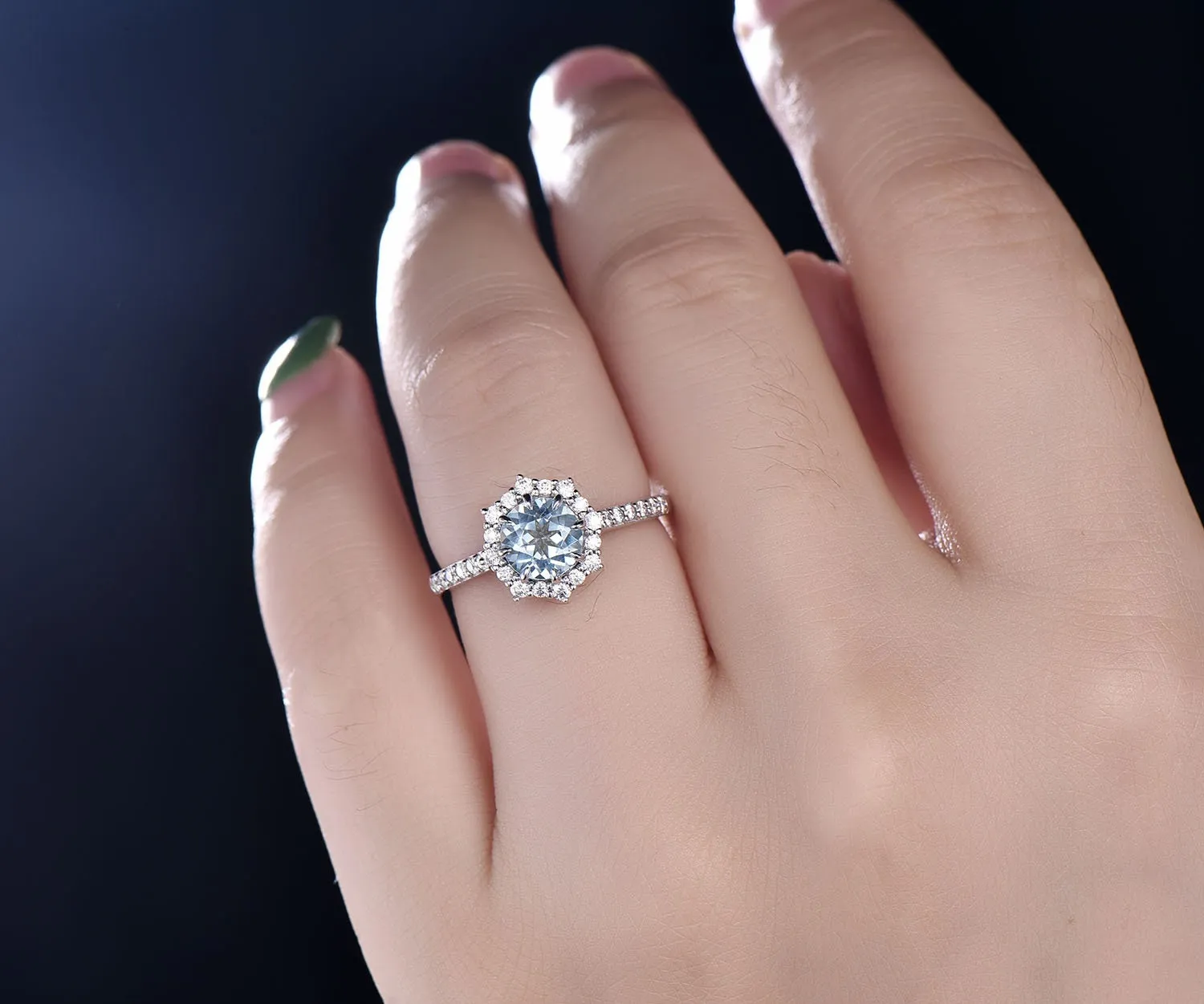 Vintage aquamarine engagement ring halo ring for women March birthstone ring eternity moissanite ring dainty jewelry wedding bridal ring sold by Willwork Jewelry product image thumbnail 5