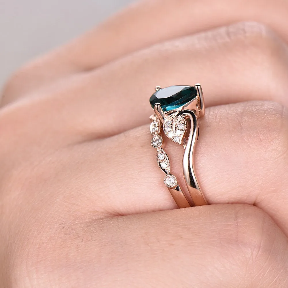 2pcs flower antique diamond ring Alexandrite engagement ring rose gold ring art deco color change Alexandrite ring vintage bridal ring set sold by Willwork Jewelry product image thumbnail 3