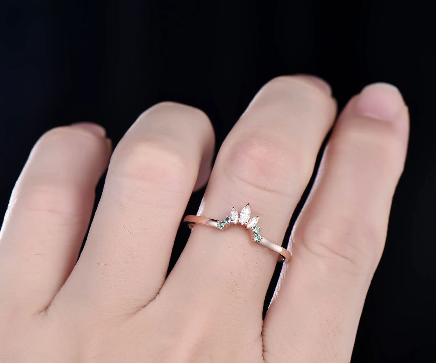 Unique vintage marquise moissanite wedding band alexandrite ring color change alexandrite wedding ring personalised ring anniversary gift sold by Willwork Jewelry product image thumbnail 2