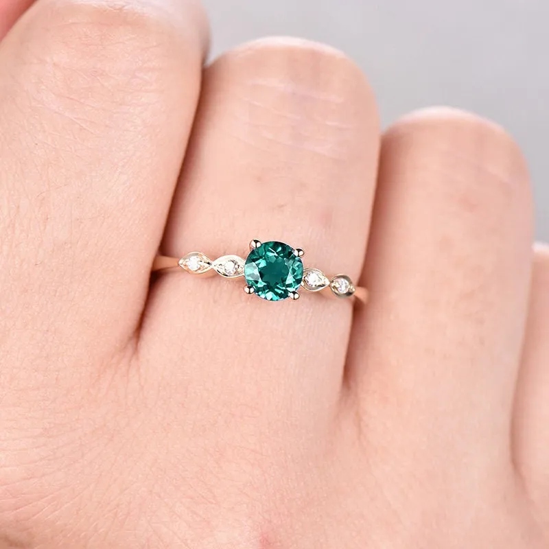 5mm green emerald engagement ring yellow gold tiny marquise diamond wedding ring band May birthstone ring emerald promise ring art deco ring sold by Willwork Jewelry product image thumbnail 2