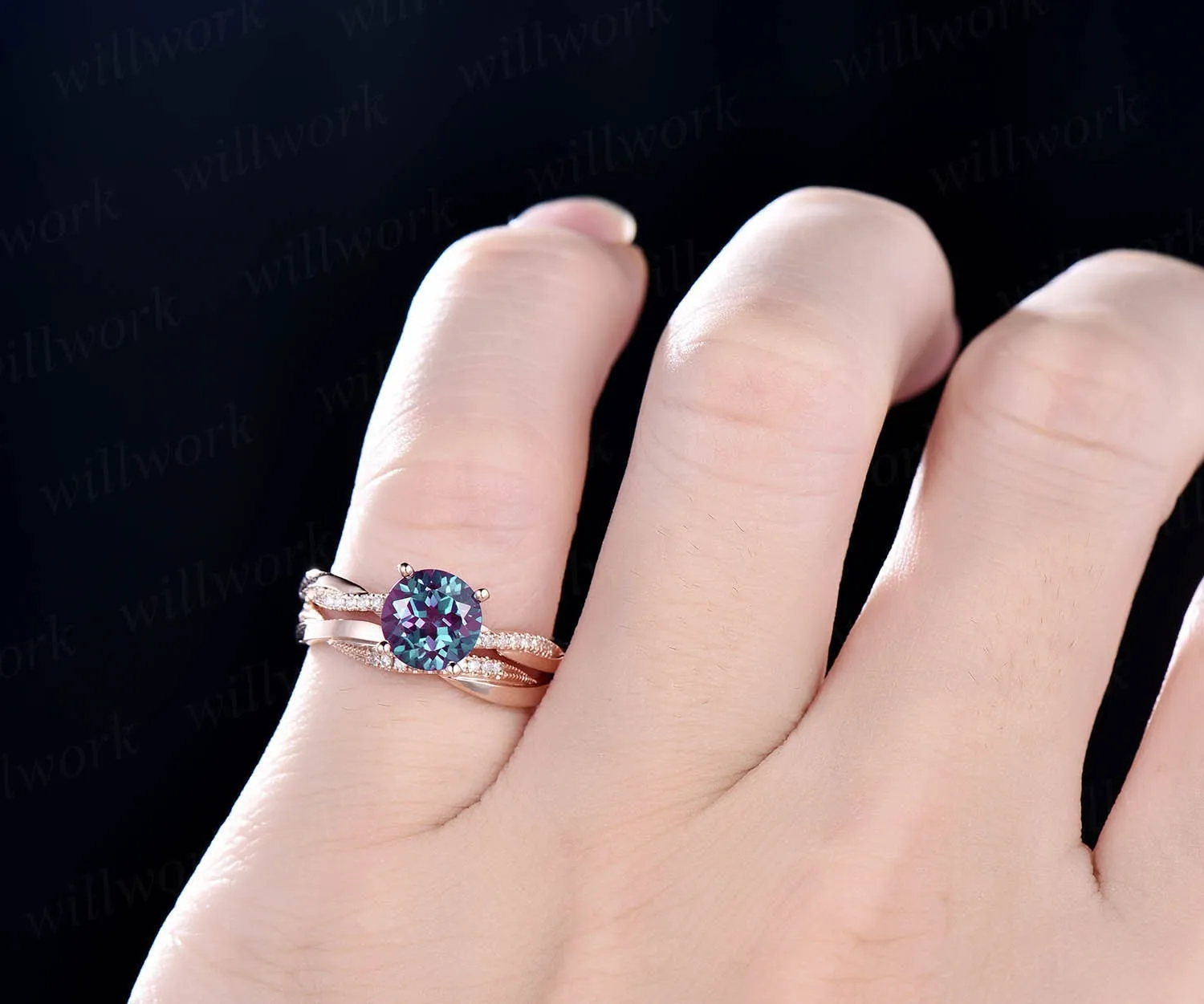 Only 1pc 14k rose gold full eternity diamond ring promise bridal wedding ring sold by Willwork Jewelry product image thumbnail 2