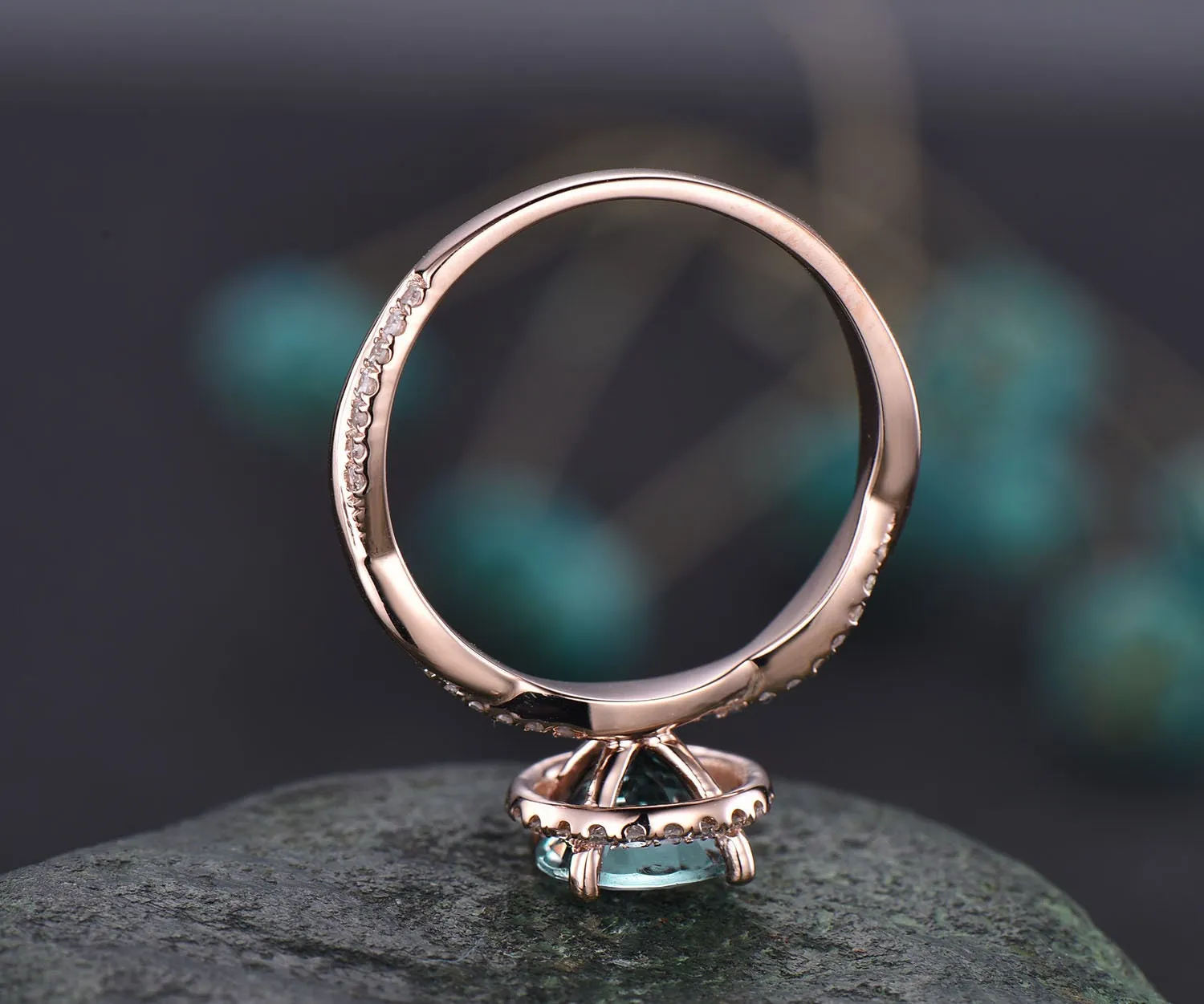 Round shaped Alexandrite ring vintage Alexandrite engagement ring solid 14k rose gold ring infinity diamond halo ring women dainty jewelry sold by Willwork Jewelry product image thumbnail 5