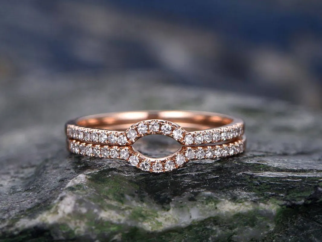 1PC real diamond wedding band solid 14k rose gold curved diamond wedding ring band engagement gift eternity promise anniversary ring for her sold by Willwork Jewelry