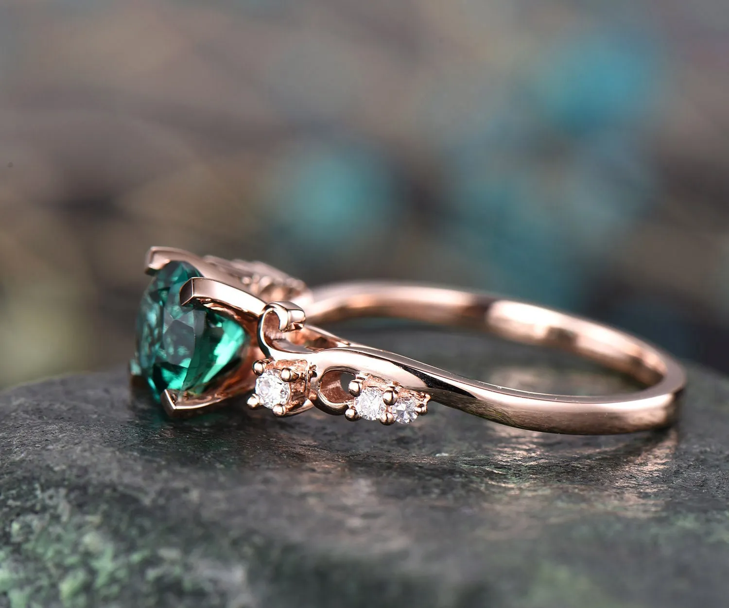Vintage colorful green moissanite engagement ring diamond ring antique rose gold ring unique best perfect engagement ring for women fiancee sold by Willwork Jewelry product image thumbnail 4
