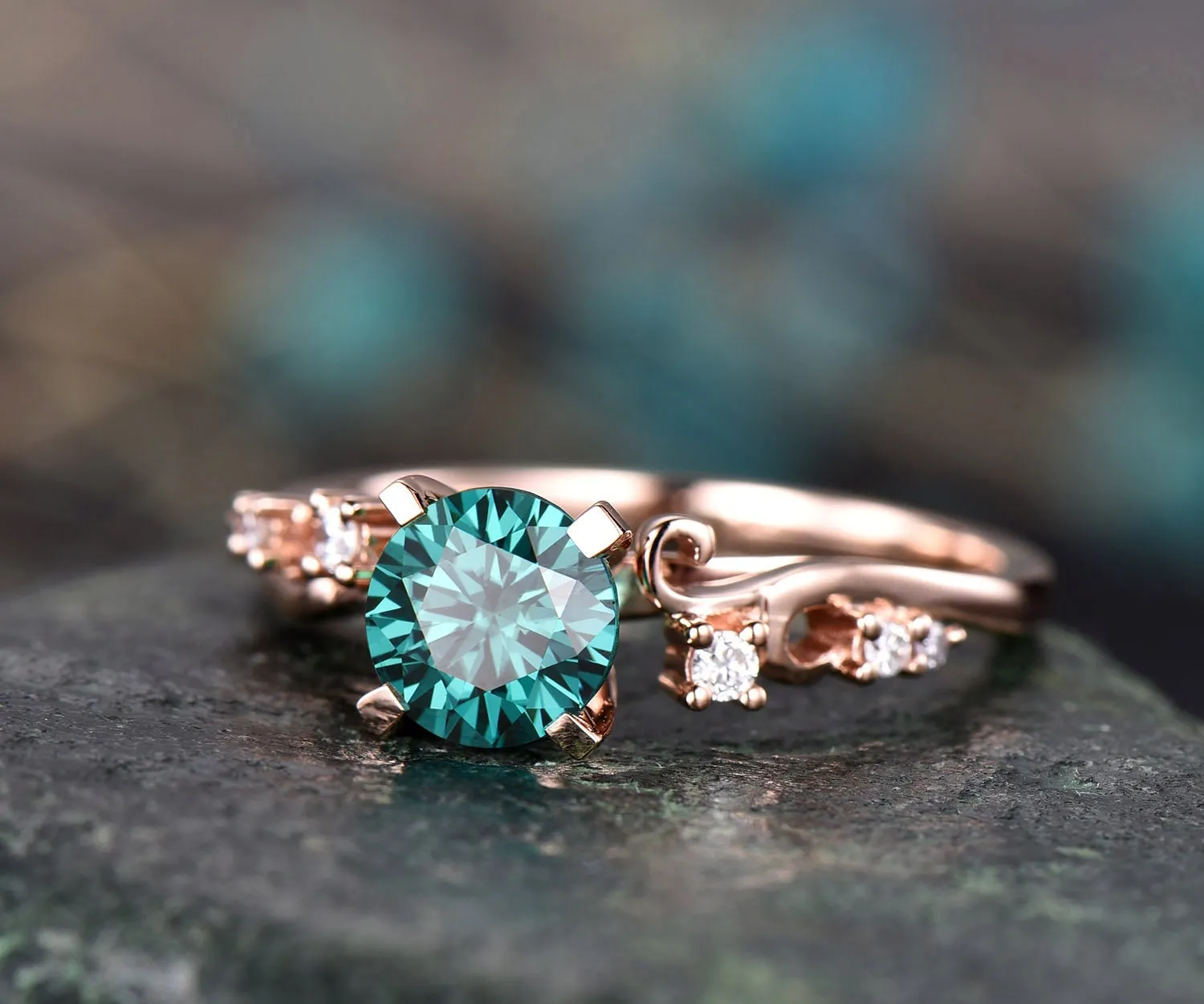 Vintage colorful green moissanite engagement ring diamond ring antique rose gold ring unique best perfect engagement ring for women fiancee sold by Willwork Jewelry