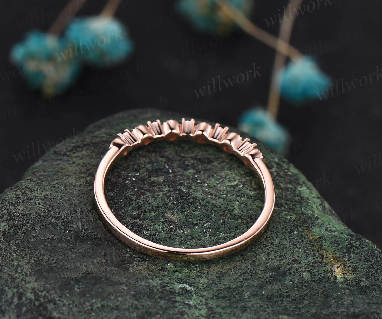 Natural sapphire wedding ring opal wedding band sapphire ring gold opal ring vintage Milgrain wedding ring band bridal anniversary gifts sold by Willwork Jewelry product image thumbnail 5