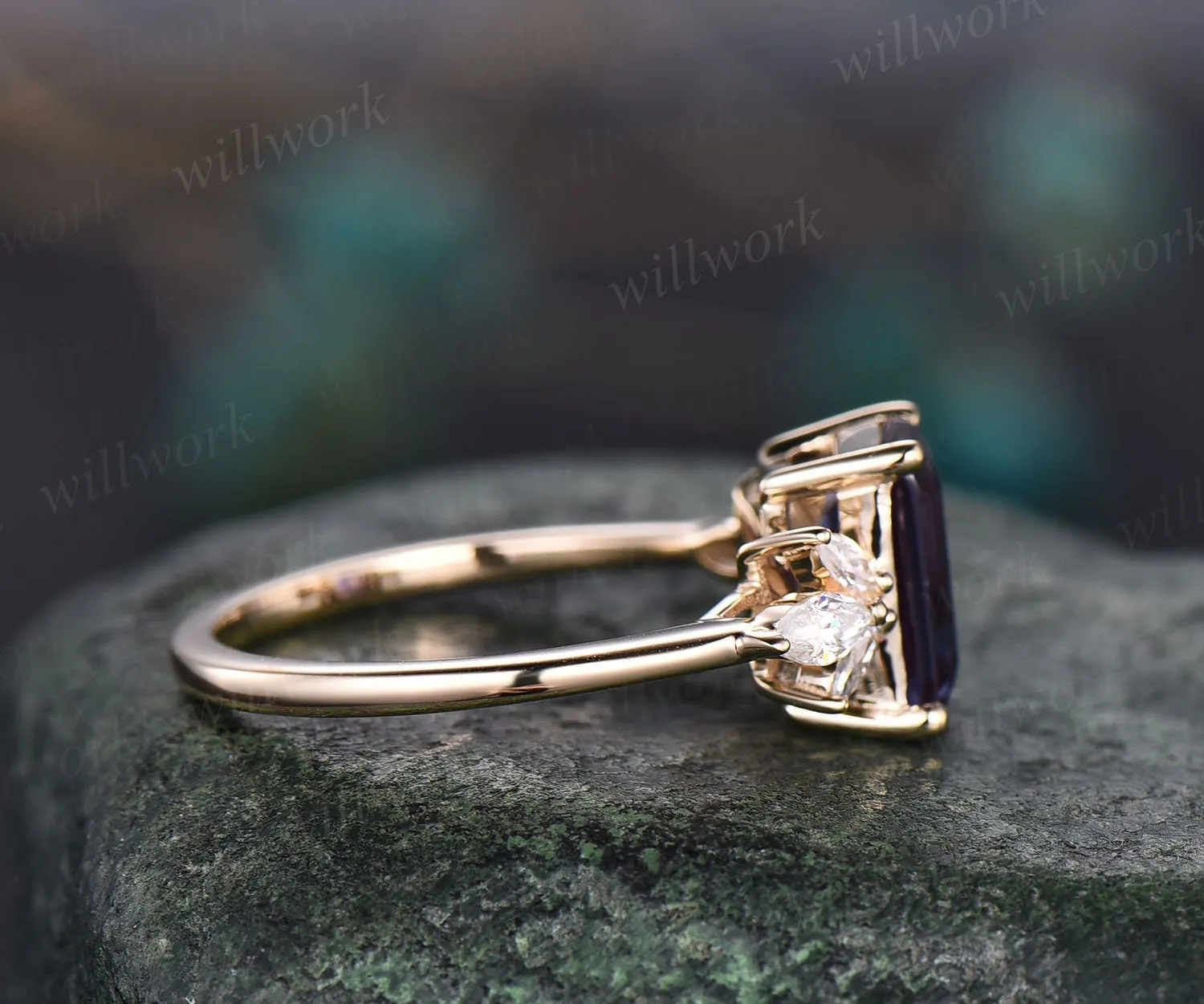 Vintage alexandrite ring gold silver emerald cut Alexandrite engagement ring flower marquise moissanite ring for women anniversary gifts sold by Willwork Jewelry product image thumbnail 4