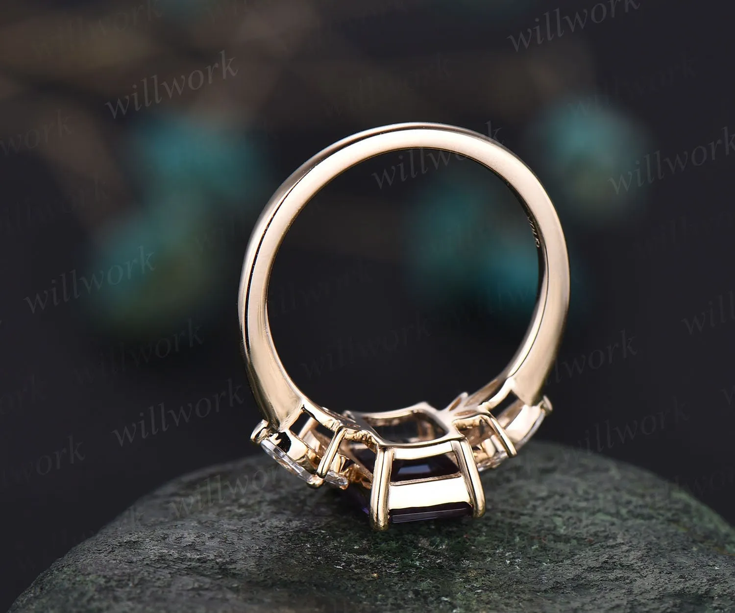 Vintage alexandrite ring gold silver emerald cut Alexandrite engagement ring flower marquise moissanite ring for women anniversary gifts sold by Willwork Jewelry product image thumbnail 5
