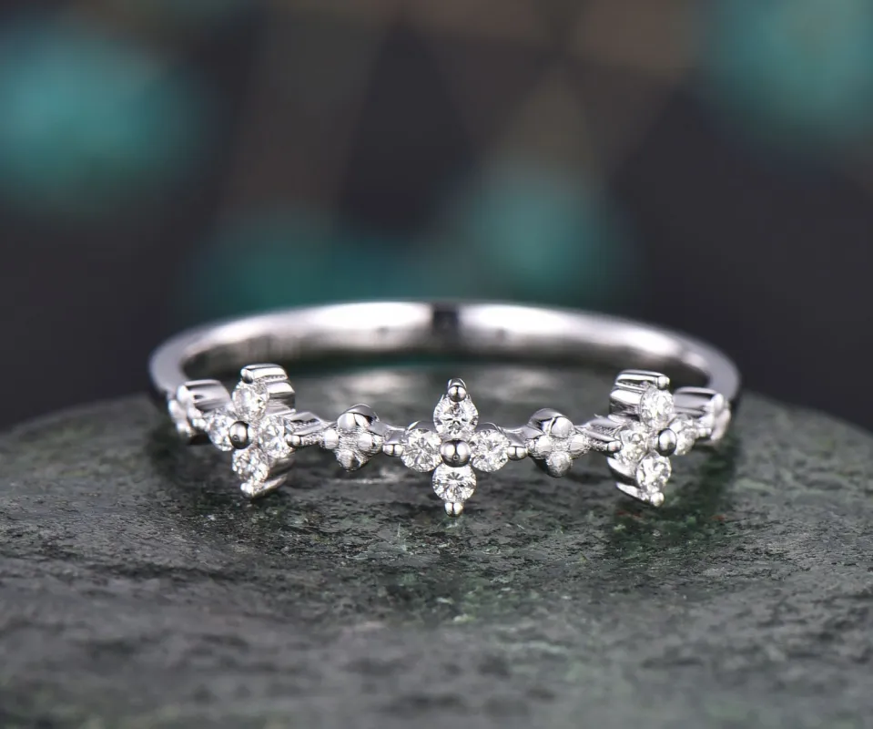 Unique antique vintage diamond wedding ring 14k white gold wedding band stacking matching Personalized ring graduation anniversary gift sold by Willwork Jewelry