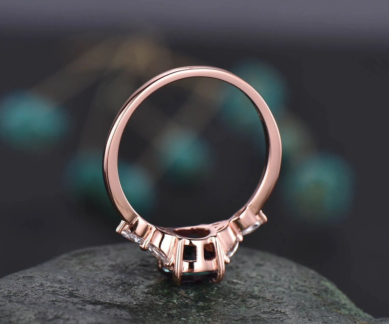 Round moss agate engagement ring art deco moissanite ring rose gold ring for women marquise ring unique vintage best engagement ring gift sold by Willwork Jewelry product image thumbnail 5