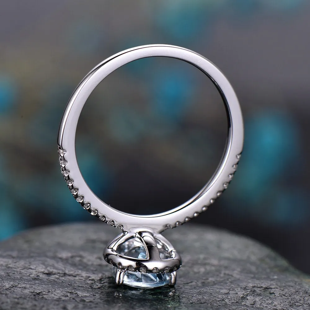 Aquamarine engagement ring-Solid 14k white gold-handmade diamond band ring-Stacking thin ring-6x8mm pear shape gemstone promise ring sold by Willwork Jewelry product image thumbnail 3