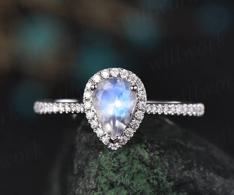 Natural moonstone ring gold moonstone engagement ring solid 14k white gold handmade diamond ring women gift bridal wedding ring fine jewelry sold by Willwork Jewelry product image thumbnail 3
