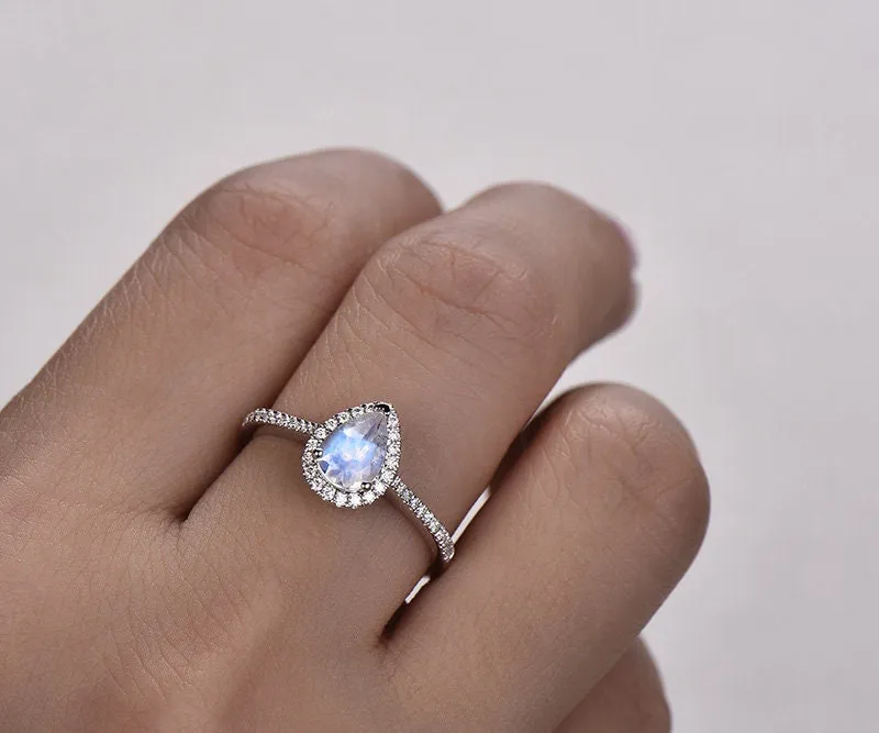 Natural moonstone ring gold moonstone engagement ring solid 14k white gold handmade diamond ring women gift bridal wedding ring fine jewelry sold by Willwork Jewelry product image thumbnail 2