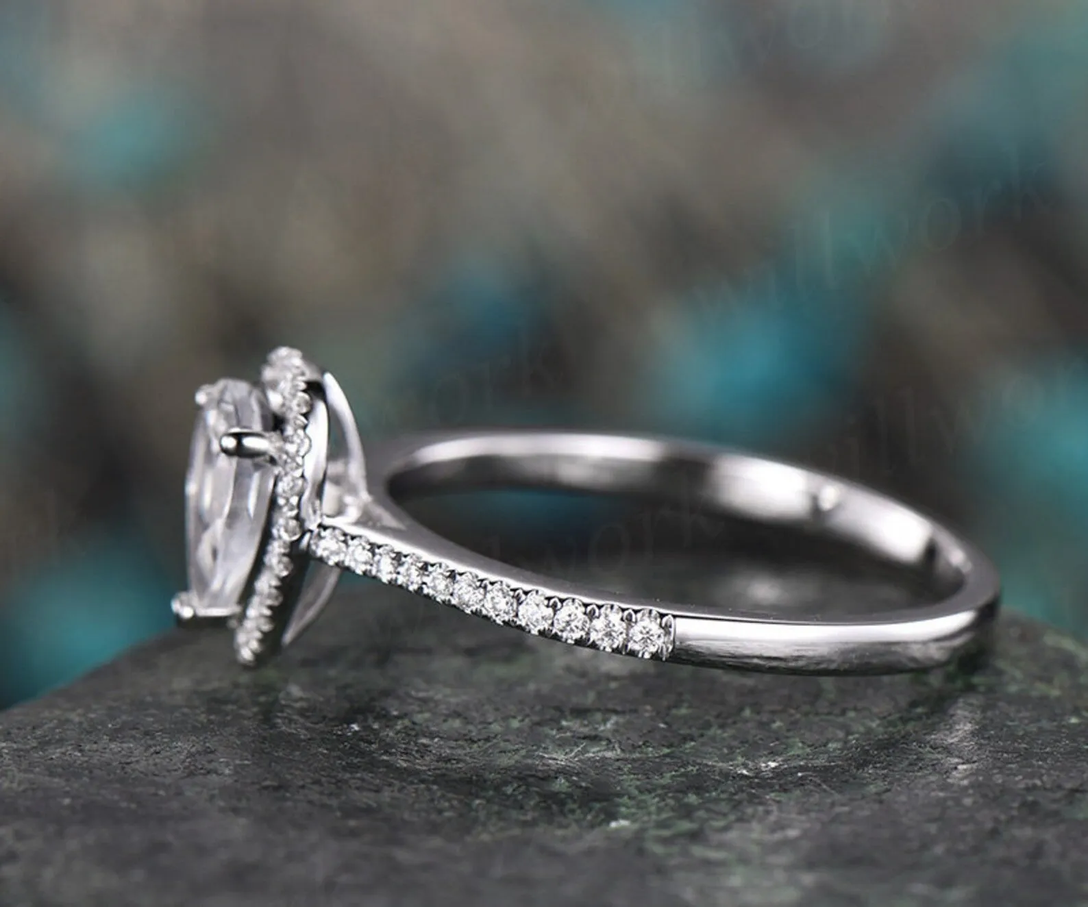 Natural moonstone ring gold moonstone engagement ring solid 14k white gold handmade diamond ring women gift bridal wedding ring fine jewelry sold by Willwork Jewelry product image thumbnail 4