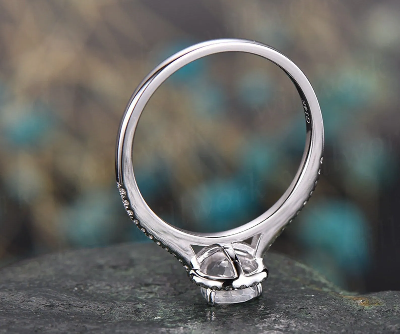 Natural moonstone ring gold moonstone engagement ring solid 14k white gold handmade diamond ring women gift bridal wedding ring fine jewelry sold by Willwork Jewelry product image thumbnail 5