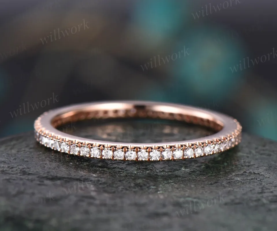 Real diamond ring for women 14k rose gold vintage full eternity diamond wedding band diamond jewelry bridal anniversary stacking ring band sold by Willwork Jewelry