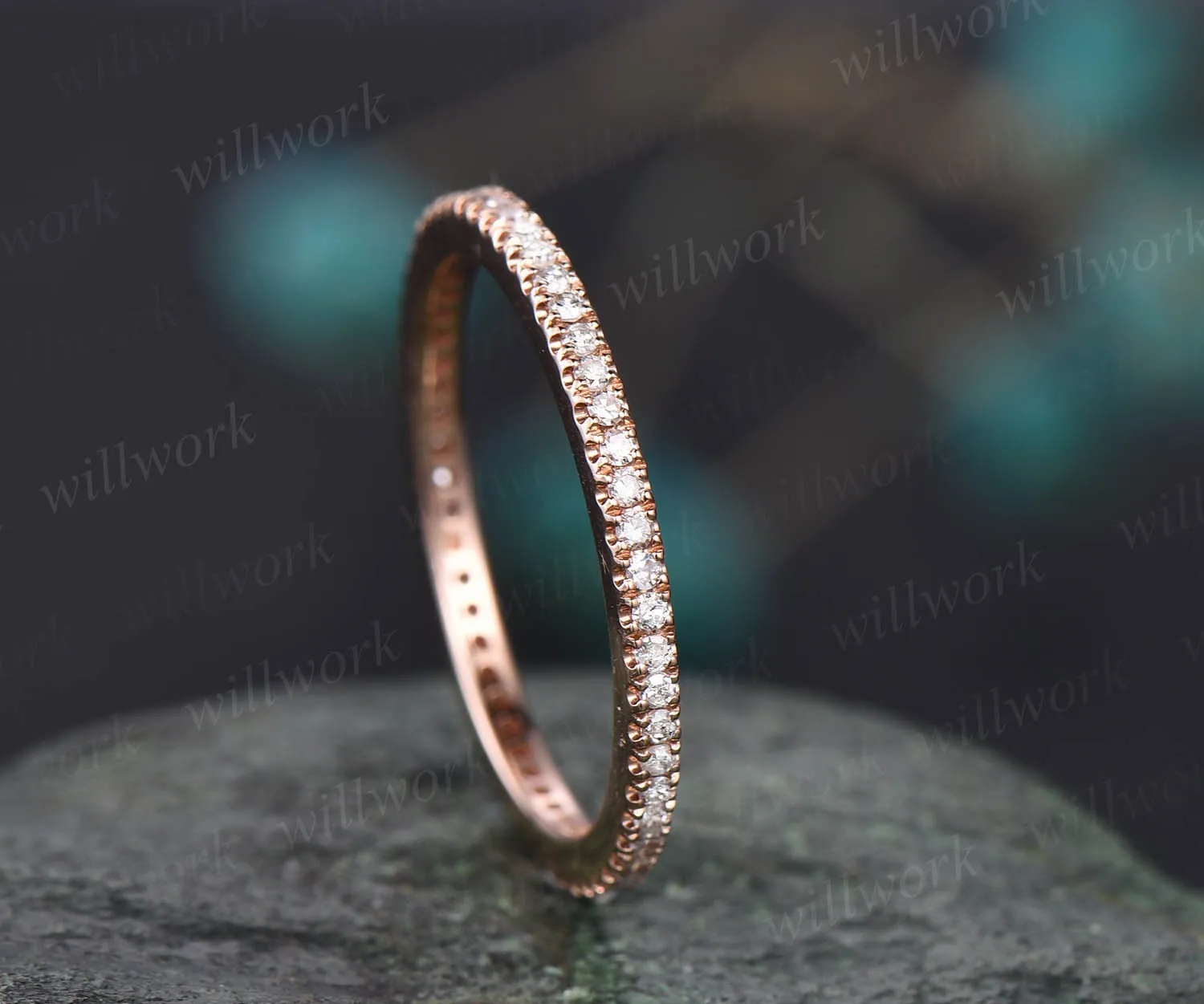 Real diamond ring for women 14k rose gold vintage full eternity diamond wedding band diamond jewelry bridal anniversary stacking ring band sold by Willwork Jewelry product image thumbnail 3